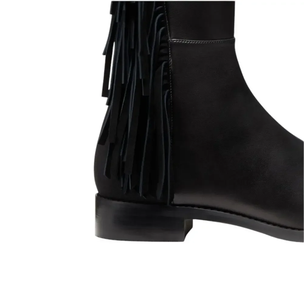 Stuart Weitzman 5050 Fringe Over The‎ Knee Boot Black Nappa Leather Size 7